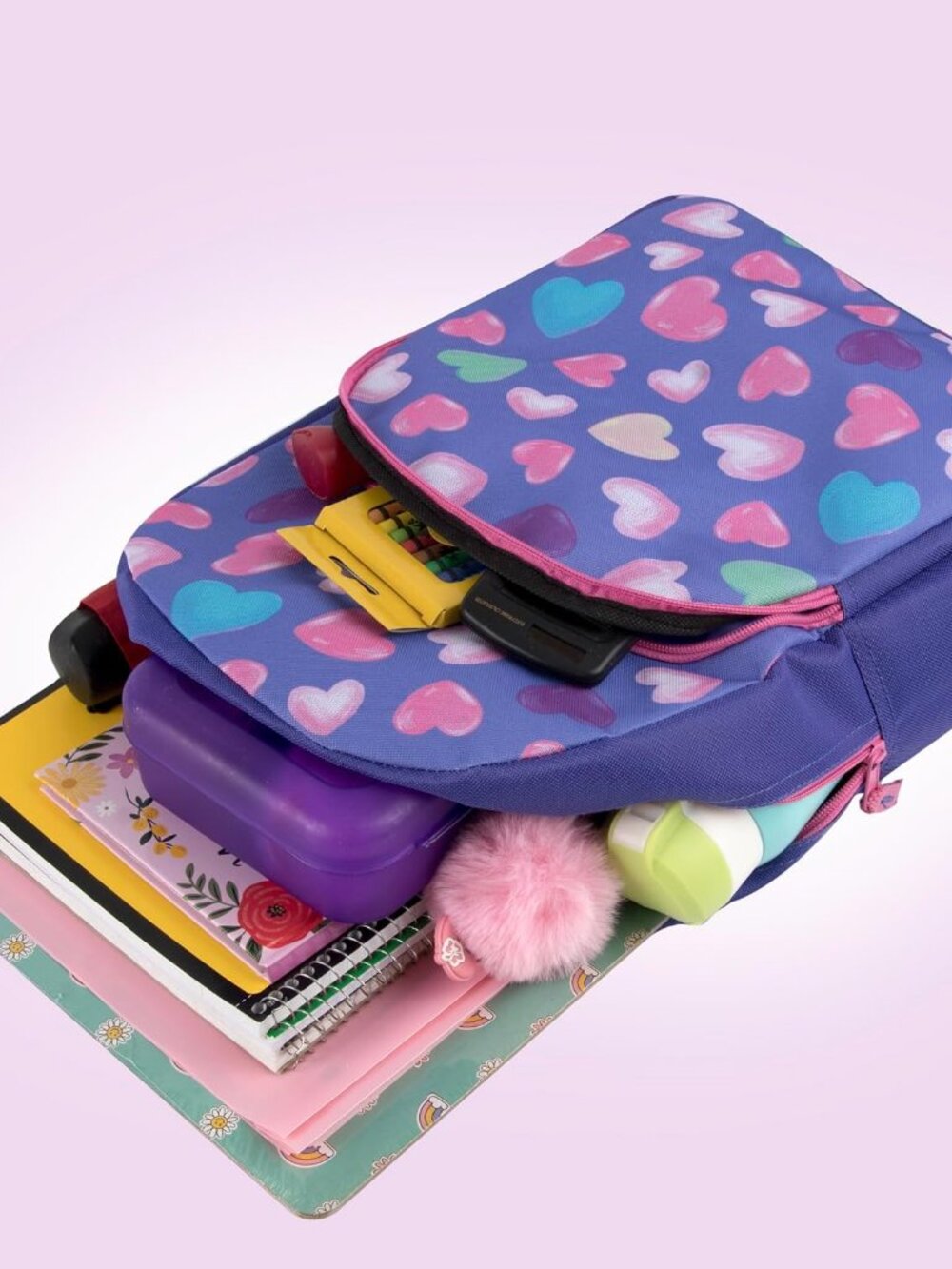 15" Pastel Hearts Backpack Kids School Book Bag Front Pocket Adjustable Straps - Picture 5 of 6